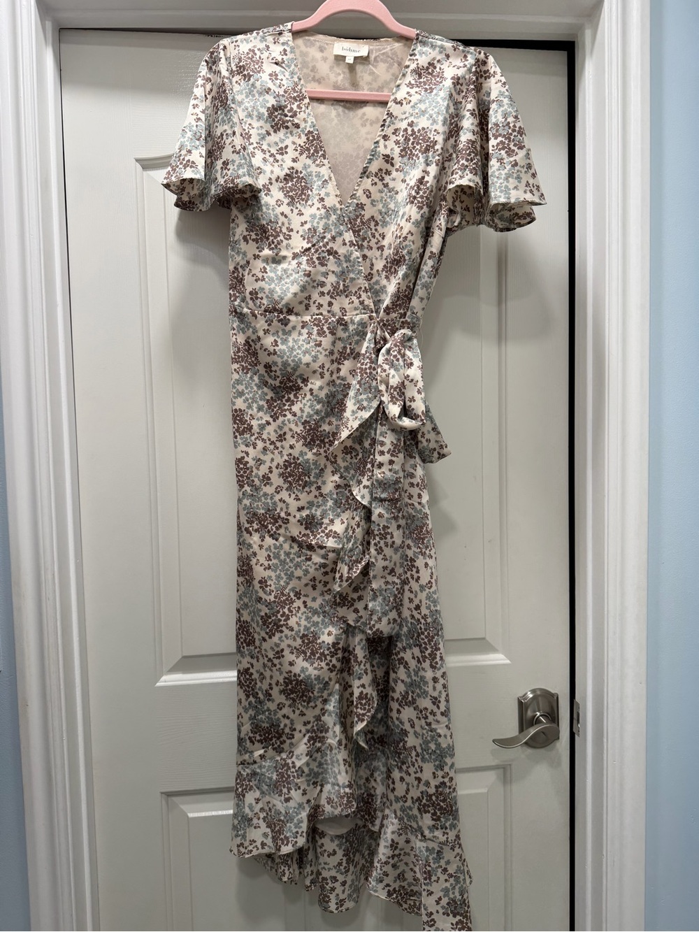 Bohme Wrap Dress in Cream, Blue and Brown